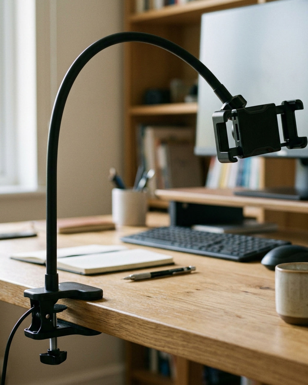 Blnzk Gooseneck Clamp Phone Holder Black - Lifestyle view